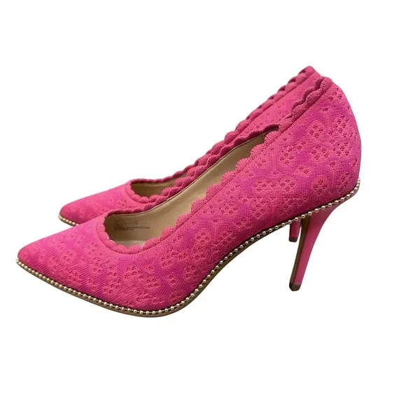 Coach Waverly Fuchsia Pink Textured Knit Pointed Toe Stiletto Heels Pumps Sz 8.5 - Picture 2 of 5